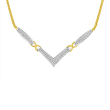 Load image into Gallery viewer, 14K Yellow and White Gold 2.0 Cttw Princess Cut Diamond Flared and X-Station V Shaped 18â€ Franco Chain Statement Necklace (H-I Color, SI2-I1 Clarity)

