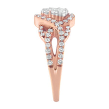 Load image into Gallery viewer, 10K Rose Gold 3/4 Cttw Diamond Floral Cluster Head and Twisted Shank Cocktail  Ring (H-I Color, SI1-SI2 Clarity)- Size 7
