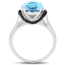 Load image into Gallery viewer, 4.94 Carat Genuine Baby Swiss Blue Topaz and Black Diamond .925 Sterling Silver Ring
