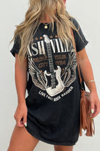 Load image into Gallery viewer, Black Graphic Round Neck Short Sleeve Tee Dress Trendy Casual T-Shirt Dress for Women
