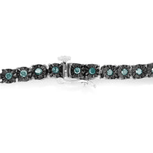 将图片加载到图库查看器，Black Rhodium Plated .925 Sterling Silver 1.0 Cttw Diamond Miracle Tennis Bracelet (Enhanced Blue Color, I3 Clarity) - 7"
