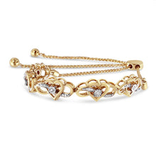 Load image into Gallery viewer, 14K Yellow Gold Plated .925 Sterling Silver 1/10 Cttw Diamond Infinity Heart Shaped 4â€-10â€ Adjustable Bolo Bracelet (H-I Color, I2-I3 Clarity)
