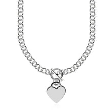 Load image into Gallery viewer, Sterling Silver Rolo Chain  with a Heart Toggle Charm and Rhodium Plating
