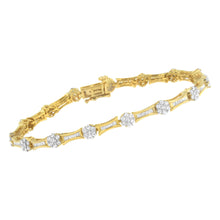 Load image into Gallery viewer, 10K Yellow and White Gold 2.00 cttw Round and Baguette-Cut Diamond Link Bracelet (I-J Color, I2-I3 Clarity) - Size 7.25"
