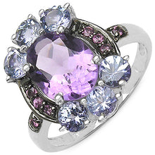 Load image into Gallery viewer, 4.04 Carat Genuine Amethyst &amp; Tanzanite .925 Sterling Silver Ring
