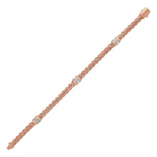 Load image into Gallery viewer, Polished Woven Rope Bracelet with Diamond Accents in 14k Rose Gold
