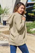 将图片加载到图库查看器，Women Full Size Teddy Hooded Jacket with Pockets Cozy Casual Jacket Comfortable Women Jacket
