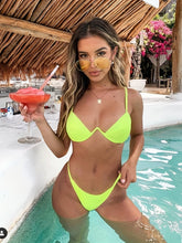将图片加载到图库查看器，Bikini Push Up Underwire 2 Piece High Cut Swimsuit for Women – Vibrant Solid Color Off the Shoulder Bikini Set – Sexy Stretchy Swimwear for Beach Pool and Summer Vacation
