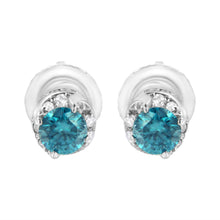 Load image into Gallery viewer, 14K White Gold 1/2 cttw White and Treated Blue Round Diamond Earrings (I-J I2-I3)
