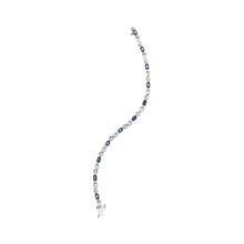 将图片加载到图库查看器，10K White Gold 5x4mm Oval Sapphire Gemstone and 1/10 Cttw Diamond Prong Set "X" Link Bracelet - Size 7" (H-I Color, SI1-SI2 Clarity)
