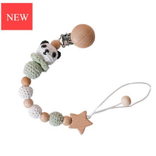 Load image into Gallery viewer, Modern Handmade Pacifier Chain Baby Teething Chains Crochet Rabbit Panda Beads Wooden Clips Wood Tiny Rod  For Kids
