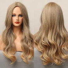 Load image into Gallery viewer, Dark Black Natural Long Wave Synthetic Hair Wigs Middle Part Heat Resistant Wigs for Afro American Women Daily Cosplay Party Use Wigs For Black Women Cosplay Wigs For Women
