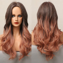 Load image into Gallery viewer, Dark Black Natural Long Wave Synthetic Hair Wigs Middle Part Heat Resistant Wigs for Afro American Women Daily Cosplay Party Use Wigs For Black Women Cosplay Wigs For Women
