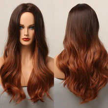 Load image into Gallery viewer, Dark Black Natural Long Wave Synthetic Hair Wigs Middle Part Heat Resistant Wigs for Afro American Women Daily Cosplay Party Use Wigs For Black Women Cosplay Wigs For Women
