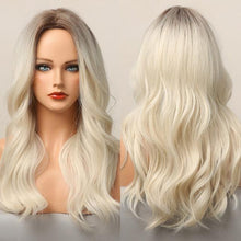 Load image into Gallery viewer, Dark Black Natural Long Wave Synthetic Hair Wigs Middle Part Heat Resistant Wigs for Afro American Women Daily Cosplay Party Use Wigs For Black Women Cosplay Wigs For Women
