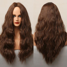Load image into Gallery viewer, Dark Black Natural Long Wave Synthetic Hair Wigs Middle Part Heat Resistant Wigs for Afro American Women Daily Cosplay Party Use Wigs For Black Women Cosplay Wigs For Women
