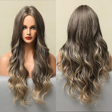 Load image into Gallery viewer, Dark Black Natural Long Wave Synthetic Hair Wigs Middle Part Heat Resistant Wigs for Afro American Women Daily Cosplay Party Use Wigs For Black Women Cosplay Wigs For Women
