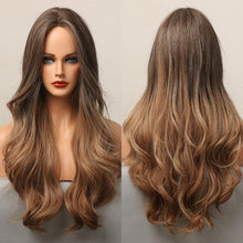 Load image into Gallery viewer, Dark Black Natural Long Wave Synthetic Hair Wigs Middle Part Heat Resistant Wigs for Afro American Women Daily Cosplay Party Use Wigs For Black Women Cosplay Wigs For Women
