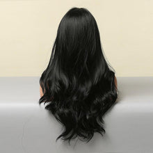 Load image into Gallery viewer, Dark Black Natural Long Wave Synthetic Hair Wigs Middle Part Heat Resistant Wigs for Afro American Women Daily Cosplay Party Use Wigs For Black Women Cosplay Wigs For Women
