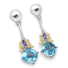 将图片加载到图库查看器，5.55 Carat Genuine Blue Topaz, Amethyst &amp; White Diamond .925 Sterling Silver Earrings
