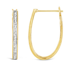 Load image into Gallery viewer, 10K Yellow Gold 1.00 Cttw Round and Baguette-Cut Diamond U-Hoop Earrings (H-I Color, SI2-I1 Clarity)
