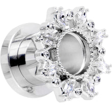 Load image into Gallery viewer, 0G Clear Gem Flower Frame Screw Fit Tunnel Plug Set
