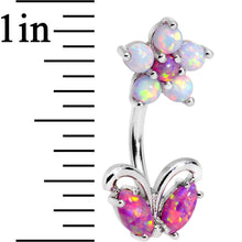 Load image into Gallery viewer, Pink White Faux Opal Flourishing Flower Double Mount Belly Ring
