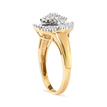 Load image into Gallery viewer, 10K Yellow Gold 1/2 Cttw Round And Baguette-cut Diamond Rhombus Head and Halo Ring (I-J Color, I1-I2 Clarity) - Ring Size 7
