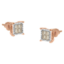 Load image into Gallery viewer, 10K Two-Toned Princess-Cut Composite Diamond Stud Earrings (1/2 cttw, J-K Color, I1-I2 Clarity)
