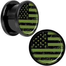 Load image into Gallery viewer, Green American Flag Black Anodized Screw Fit Plug Set  5mm to 20mm

