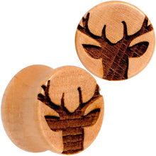 Load image into Gallery viewer, Organic Beechwood Holiday Antler Deer Saddle Plug Set Sizes 8mm to 25mm
