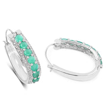 Load image into Gallery viewer, 3.42 Carat Genuine Emerald and White Diamond .925 Sterling Silver Earrings
