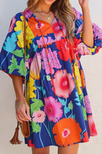 Load image into Gallery viewer, Modern Floral Print Tie Neck Dress Elegant &amp; Timeless Colorful Dress
