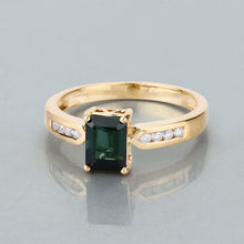 Load image into Gallery viewer, 1.19 Carat Genuine Green Tourmaline and White Diamond 14K Yellow Gold Ring
