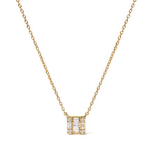 将图片加载到图库查看器，10K Yellow Gold 1/10 Cttw Round and Baguette Diamond Mosaic Composite Square 18" Inch Pendant Necklace (H-I Color, I1-I2 Clarity)
