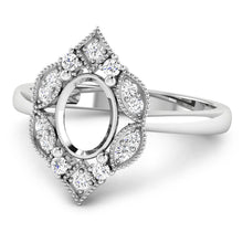将图片加载到图库查看器，0.20 Carat Genuine White Diamond 14K White Gold Semi Mount Ring - holds 8x6mm Oval Gemstone
