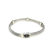 Load image into Gallery viewer, Woven Rope Bracelet with Black Sapphire X Accents in Sterling Silver
