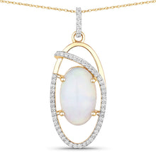 将图片加载到图库查看器，3.59 Carat Genuine Ethiopian Opal and White Diamond 14K Yellow Gold Pendant
