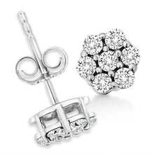 Load image into Gallery viewer, 14K White Gold 1/2 Cttw Prong Set Round-Cut Diamond Flower Stud Earring (H-I Color, I1-I2 Clarity)
