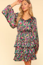 Load image into Gallery viewer, V-Neck Satin Floral Layered Dress – Satin Floral Dress, Layered V-Neck Dress, Elegant Floral Dress, Flowy Satin Dress, Summer Party Dress
