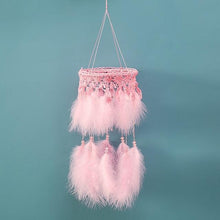 将图片加载到图库查看器，Decoration Home Dream Catchers Hanging Wall Decor Art Pendant Handmade Traditional White Cloud Dream Catcher With Led String Lights Wall Hanging Kids Room Decor Nursery Wall Art Ornament Decor Craft Gift Cute Wind Chimes National Feather Kids Girls
