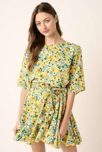 将图片加载到图库查看器，New Summer Floral Tie Waist Half Sleeve Mini Dress –Feminine and Chic Floral Dress with Flattering Tie Waist Detail
