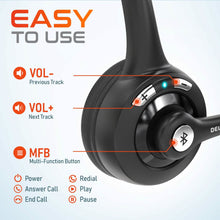 Load image into Gallery viewer, Delton 10X Bluetooth Computer Headset, Over-the-Head Single Ear Wireless Headphone with USB Dongle
