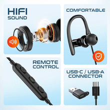Load image into Gallery viewer, Delton 24ECA USB-C and USB-A Wired Earbuds with Microphone, Ergonomic In-Ear Design with Ear Hook
