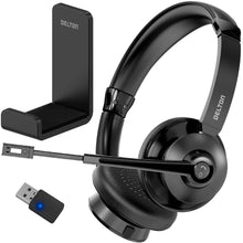 Load image into Gallery viewer, Delton 30X Bluetooth Computer Headset with Noise Canceling Mic, HiFi Stereo Sound, Headset Stand &amp; Auto Pair USB Dongle for PC, Laptop, MacBook &amp; Compatible with MS Team, Google Meet and More - Black
