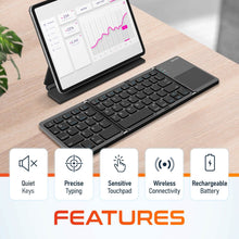 Load image into Gallery viewer, Delton F75 Bluetooth Keyboard with Sensitive Touchpad, Portable &amp; Folding Design, Rechargeable Wireless Keyboard, Compatible with PC/Laptop, iMac, Tablets, Smartphones and More - Black
