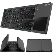 Load image into Gallery viewer, Delton F75 Bluetooth Keyboard with Sensitive Touchpad, Portable &amp; Folding Design, Rechargeable Wireless Keyboard, Compatible with PC/Laptop, iMac, Tablets, Smartphones and More - Black
