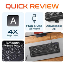 将图片加载到图库查看器，Delton KB20 Large Print USB Wired Lighted 104 Keys Keyboard
