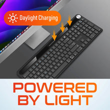 Load image into Gallery viewer, Delton KB90 Wireless Solar Keyboard, Rechargeable Wireless Keyboard with Quiet Keys, Solar Recharging Keyboard, Bluetooth Keyboard for Computer /Desktop /PC /Laptop /Windows.
