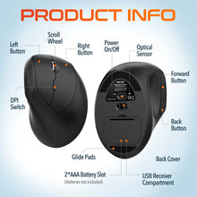 将图片加载到图库查看器，Delton S12Pro Ergonomic Wireless Mouse Vertical Computer Mouse Wireless with Auto Pair USB Dongle
